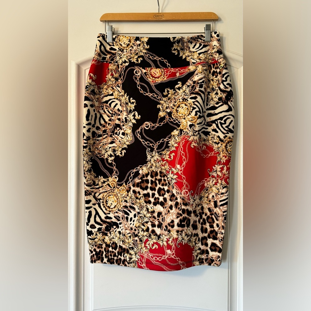 Black and Gold Midi Pencil Skirt Cocktail Ready